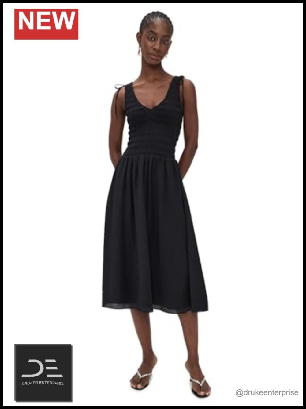 PAIGE Sebastian Dress Midi Fit & Flare V-Neck Sleeveless Crepe